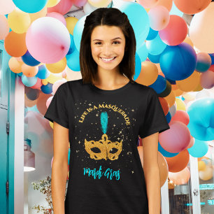 Gold and Blue Mask Mardi Gras Party T-Shirt
