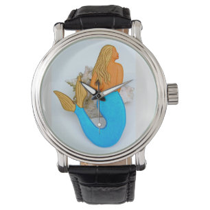 gold and blue mermaid watch