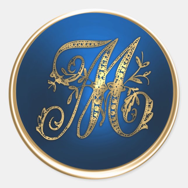 Gold and Blue Monogram M Envelope Seal (Front)