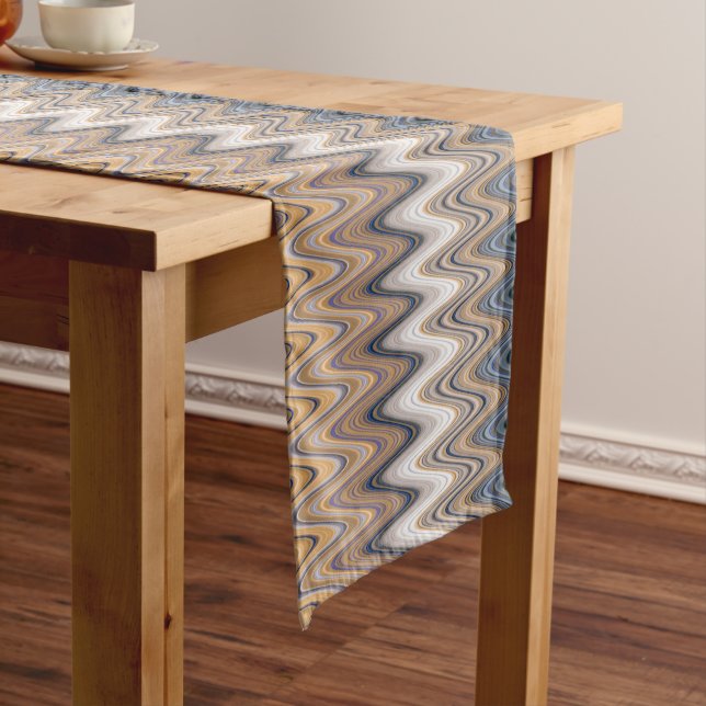Gold and Blue Multi Colour Wavy Pattern Long Table Runner (In Situ)