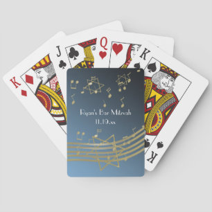 Gold and Blue Music Bar Mitzvah Playing Cards