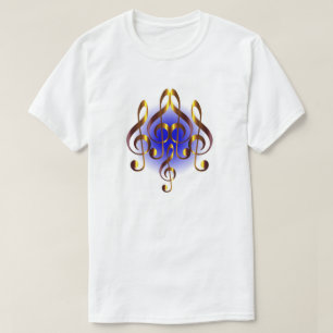 Gold and Blue Musical Heart Design T-Shirt