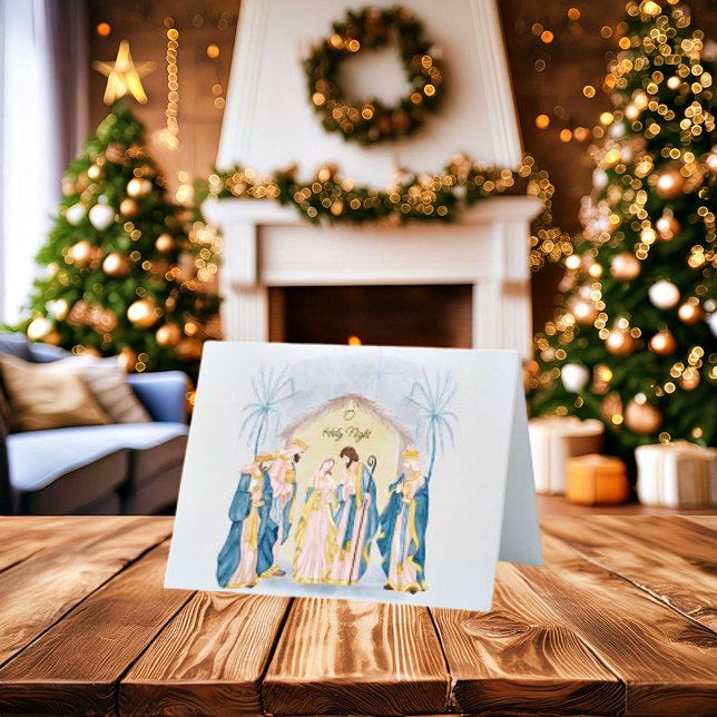 Gold and blue nativity holiday card (Creator Uploaded)