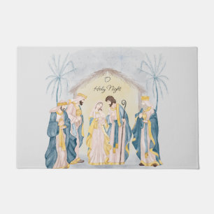 Gold and blue nativity holiday  doormat