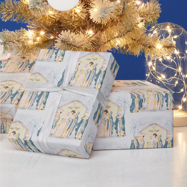 Gold and blue nativity holiday  wrapping paper (Holidays)