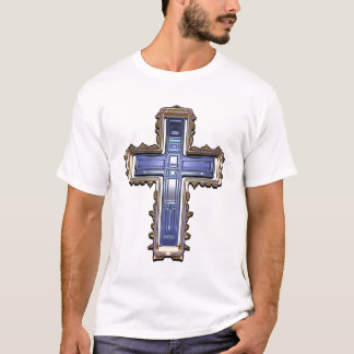 Gold and Blue Neon Cross T-Shirt