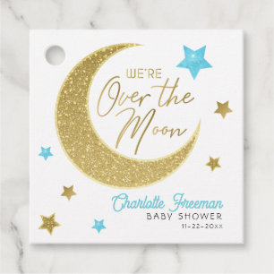 Gold and Blue Over The Moon Baby Shower Favour Tags