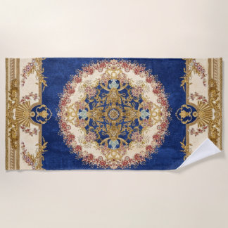 gold and blue pattern beach towel