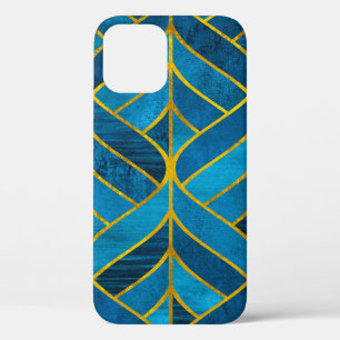 Gold and blue pattern on grunge background, seamle iPhone 12 case