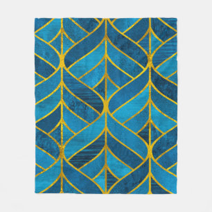 Gold and blue pattern on grunge background, seamle fleece blanket