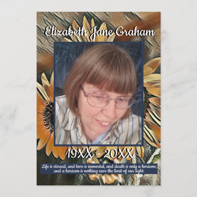 Gold and Blue Sunflower Art | Photo | Funeral Program (Front)