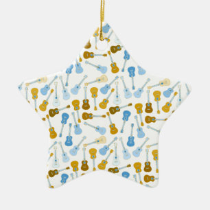 gold and blue ukuleles ceramic ornament