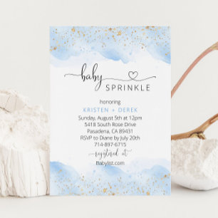 Gold and Blue Watercolor Baby Shower Sprinkle Invitation