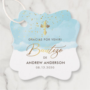 Gold And Blue Watercolor Boy Bautizo Thank You Favour Tags