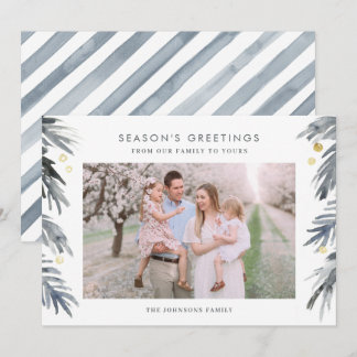 Gold and Blue Watercolor Winter Foliage Holiday Ca