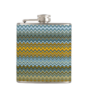 Gold and Blue Wavy Stripes Hip Flask