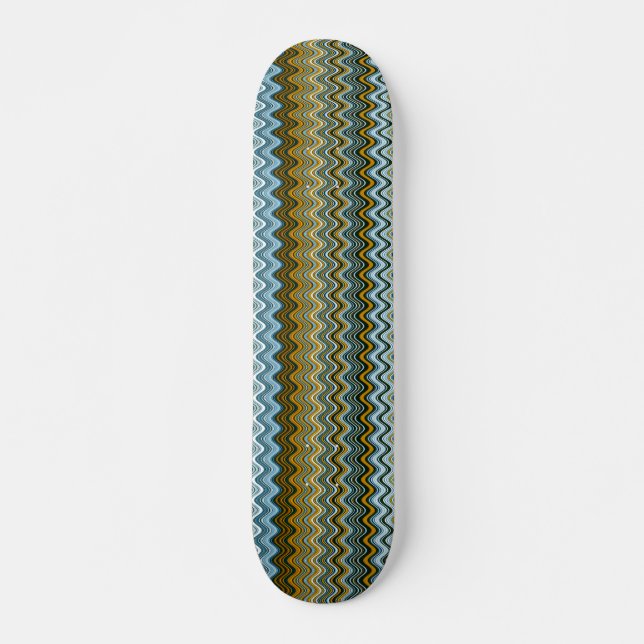 Gold and Blue Wavy Stripes Skateboard (Front)