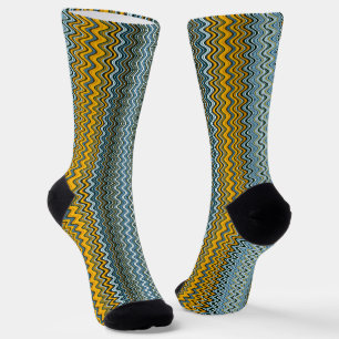 Gold and Blue Wavy Stripes Socks