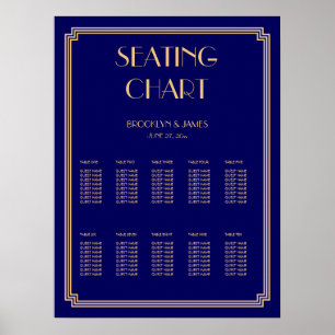Gold And Blue Wedding Seating Chart Poster 18x24
