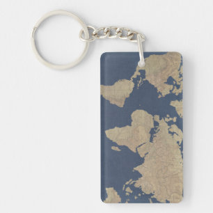 Gold and Blue World Map Keychain