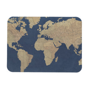 Gold and Blue World Map Magnet