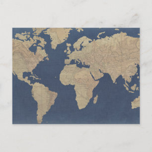 Gold and Blue World Map Postcard