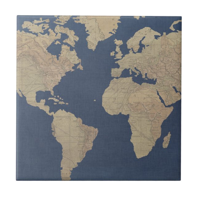 Gold and Blue World Map Tile (Front)