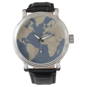 Gold and Blue World Map Watch