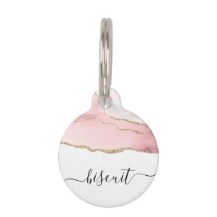 gold and blush agate personalized pet tag