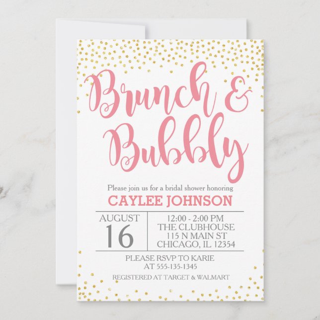Gold and Blush Brunch and Bubbly Shower Invitation (Front)