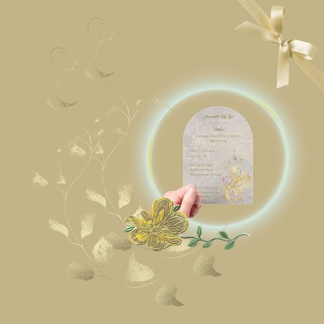 Gold and Blush Floral 50th Birthday Acrylic Invita Acrylic Invitations (Creator Uploaded)