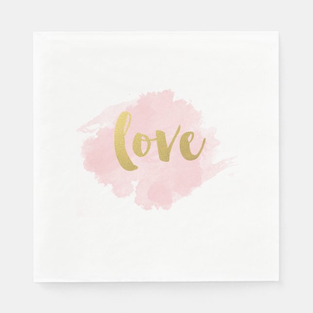 Gold and Blush Love Napkins (Front)