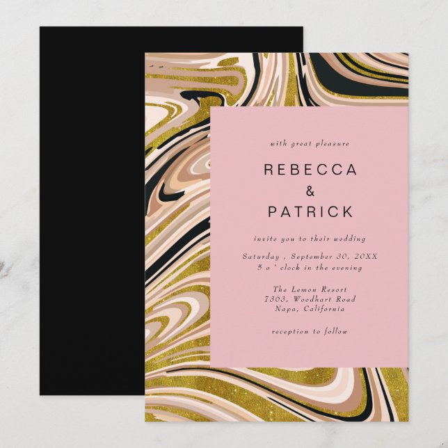 Gold and Blush Marble Abstract Wedding Invitation (Front/Back)