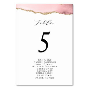 gold and blush table number seating chart