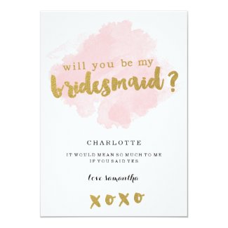 Gold and Blush Will You Be My Bridesmaid? Card