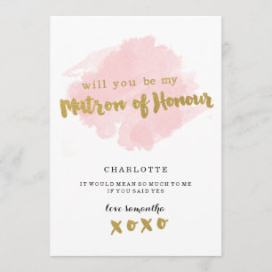 Gold and Blush Will You Be My Matron of Honour? Invitation