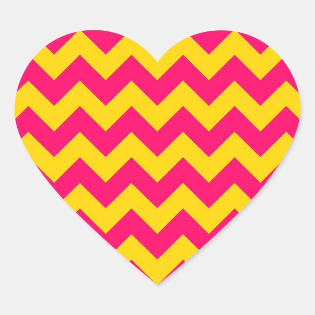 Gold and Bright Pink Zigzag Heart Sticker (Front)