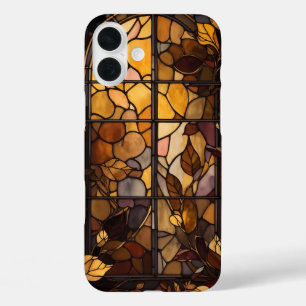 GOLD AND BROWN FALL STAINED GLASS SCENE iPhone 16 PLUS CASE