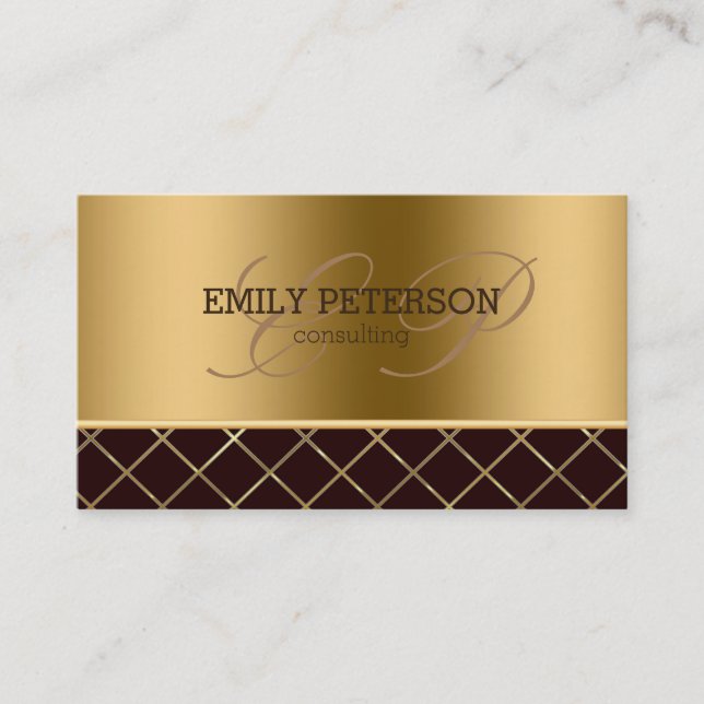 Gold And Brown Geometric Design Business Card (Front)