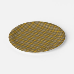 Gold and Brown Plaid Pattern Paper Plate