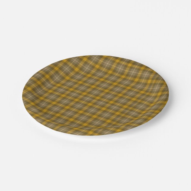 Gold and Brown Plaid Pattern Paper Plate (Angled)