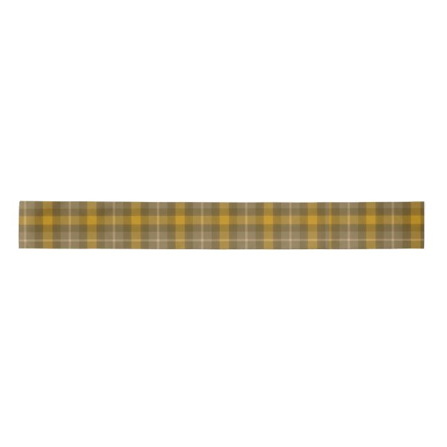 Gold and Brown Plaid Pattern Satin Ribbon (Front)