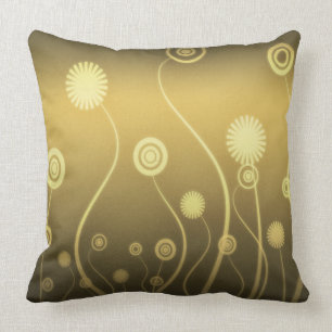 Gold and Brown Swirl Flowers Throw Pillow