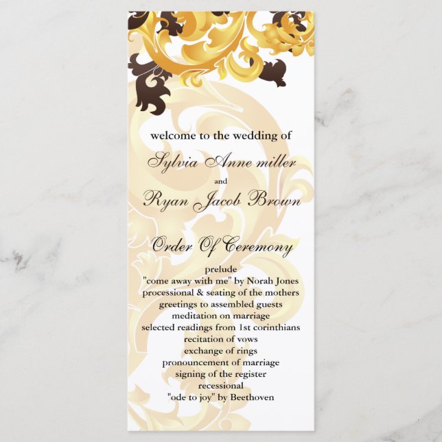 "gold and brown" Wedding program (Front)
