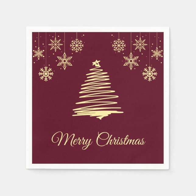 Gold and Burgandy Merry Christmas Napkins (Front)