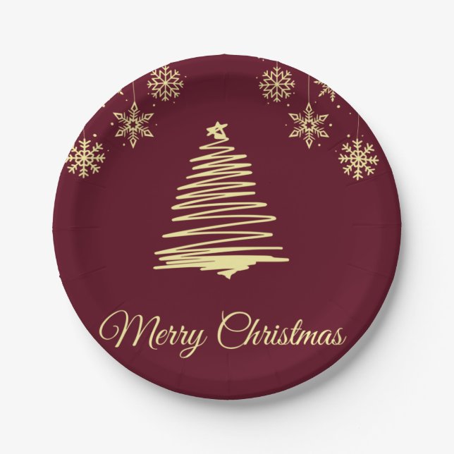 Gold and Burgundy Christmas Plates (Front)