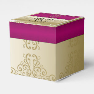 Gold and Burgundy Damask Posh Wedding Favour Box