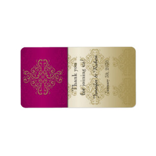 Gold and Burgundy Damask Wedding Lip Balm Label