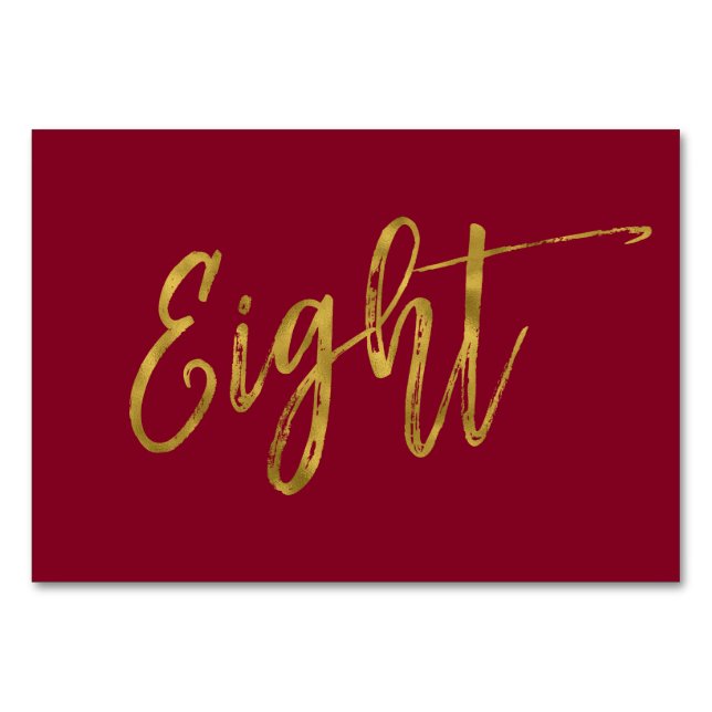 Gold and Burgundy Elegant Table Number Eight. (Front)