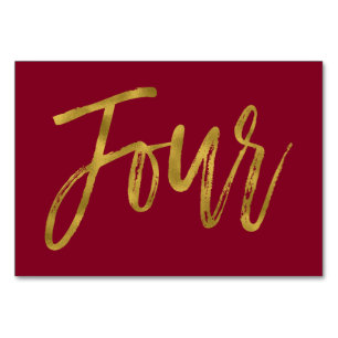 Gold and Burgundy Elegant Table Number Four